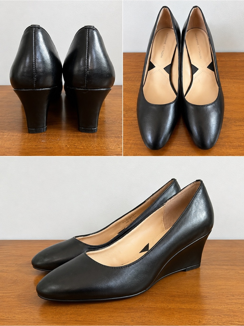 Adrienne Vittadini Black Leather Wedge Pumps